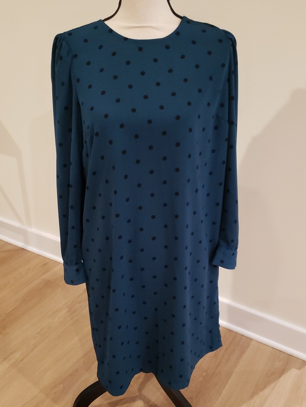 Old Navy Teal Polka Dot Long Sleeve Shift Dress Fall Dress